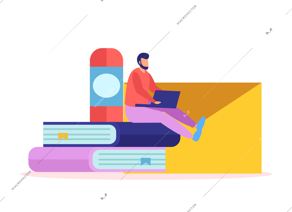 Online education composition of flat icons with human character of remote student with envelope vector illustration