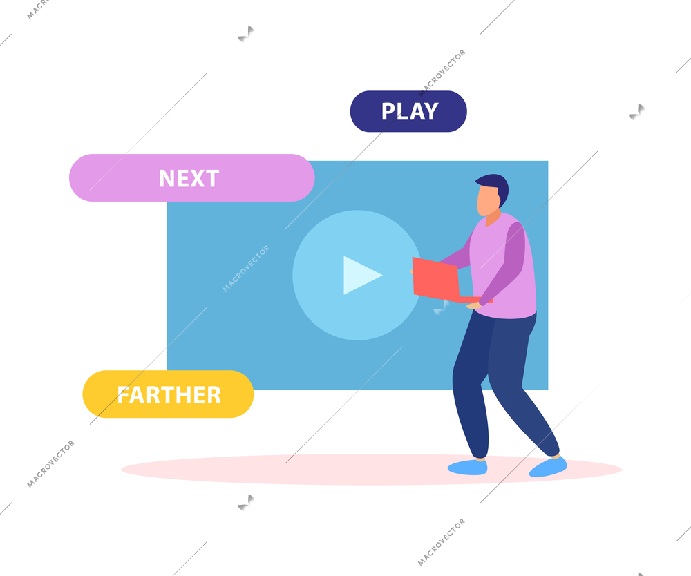 Online education composition of flat icons with human character of remote student with video player vector illustration