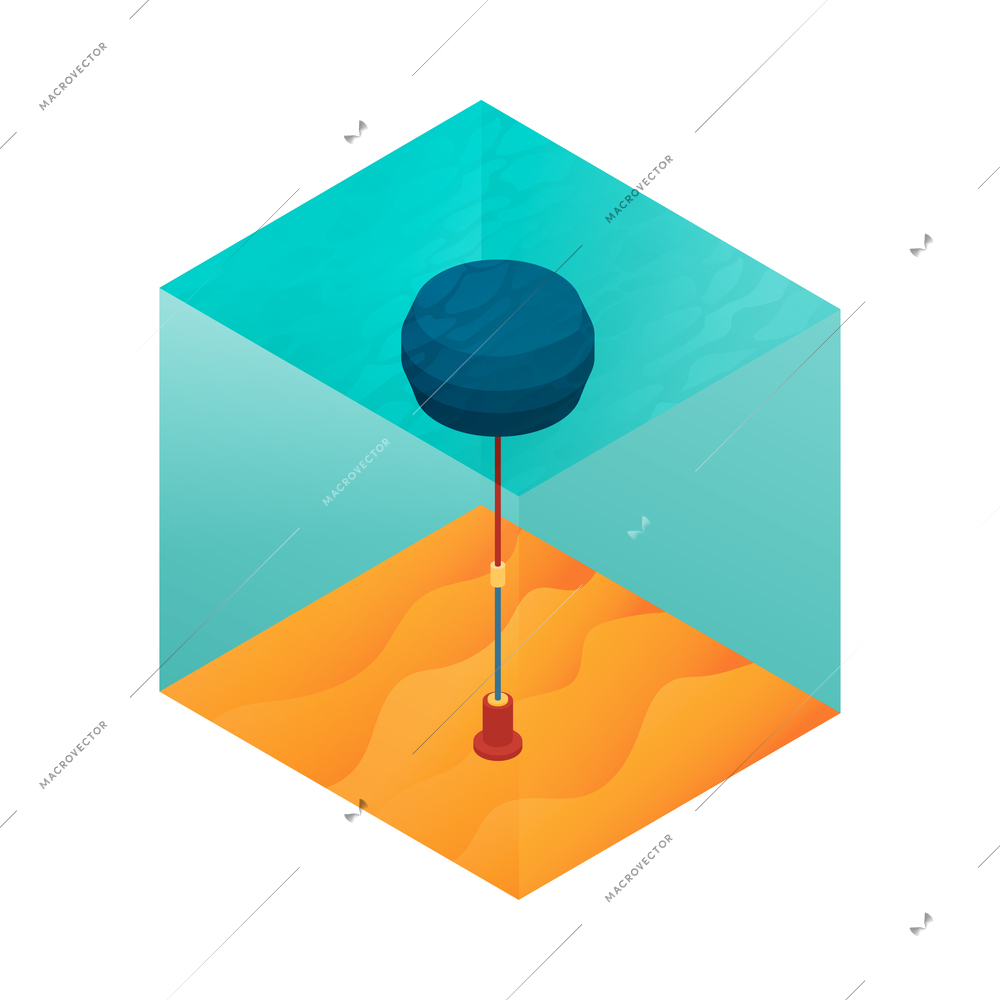 Isometric renewable wind power green energy sources composition with view of water buoy vector illustration