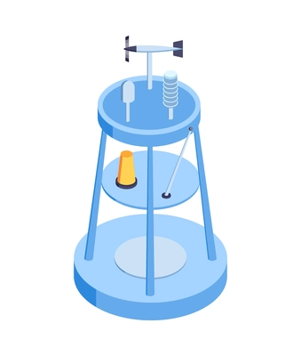 Isometric meteorological weather center forecasters composition with isolated image of navigation buoy vector illustration