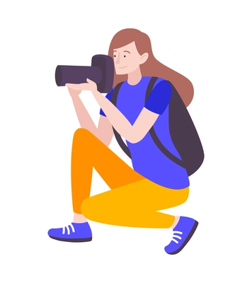 Marathon running sport composition with isolated human character of girl with photo camera vector illustration