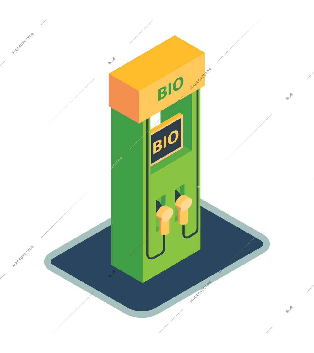 Isometric renewable wind power green energy sources composition with view of bio fuel station vector illustration