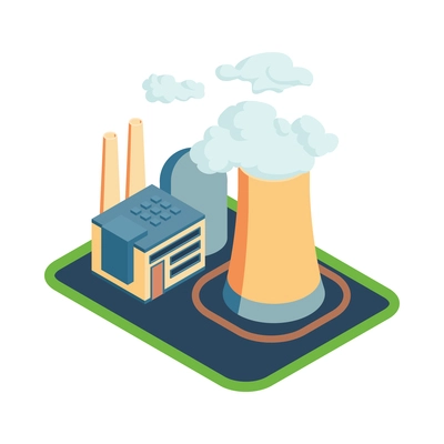 Isometric renewable wind power green energy sources composition with view of factory buildings vector illustration