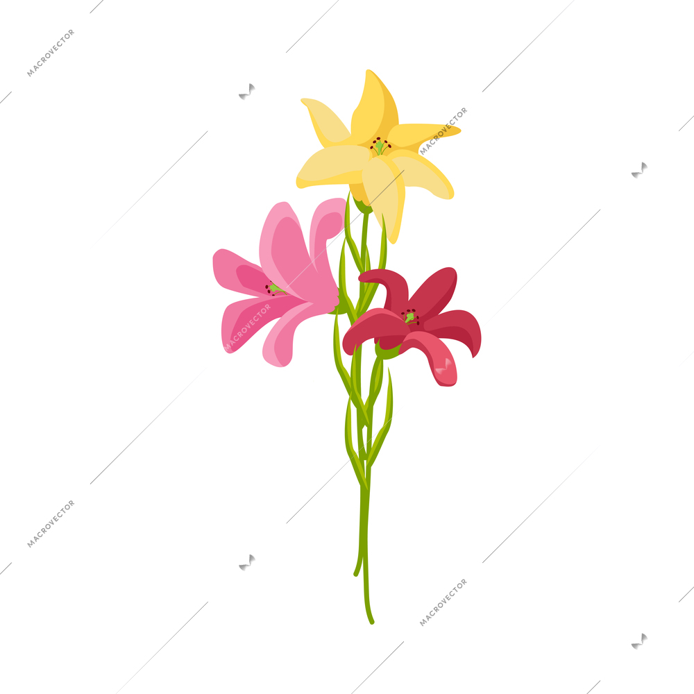 Flower shop florist icons isometric composition with isolated image of flowers bunch vector illustration