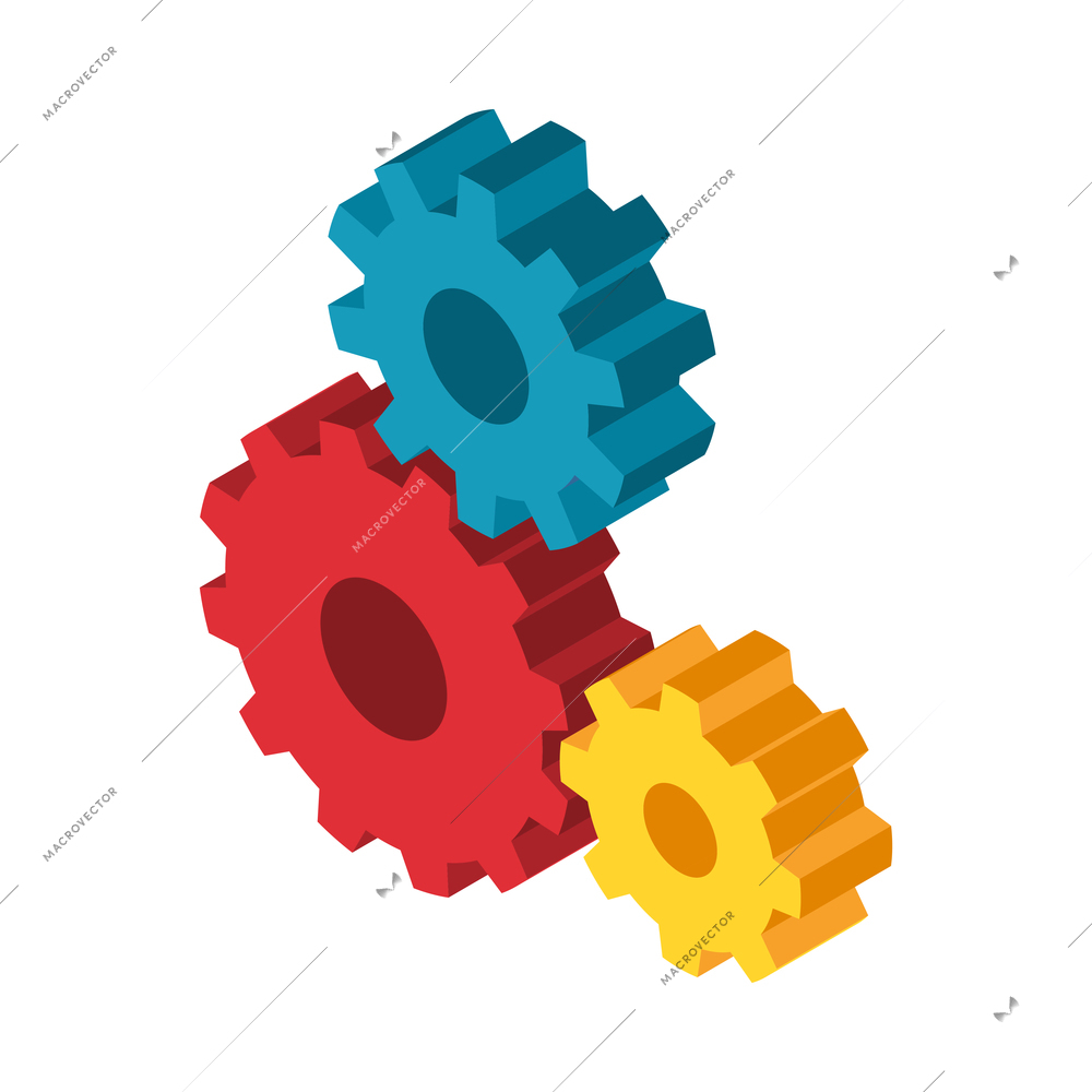 Isometric stem education composition with isolated image of three connected gears vector illustration