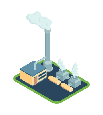Isometric renewable wind power green energy sources composition with view of factory buildings vector illustration