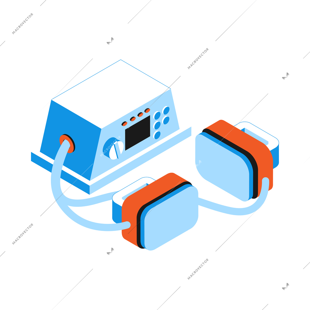 Operating room isometric composition with isolated image of shock therapy appliance vector illustration