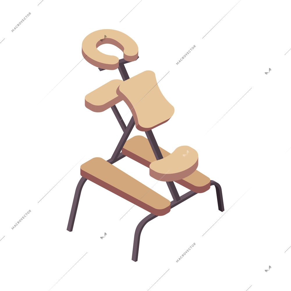 Massage therapy isometric icons composition with isolated image of wooden stool with multiple parts vector illustration