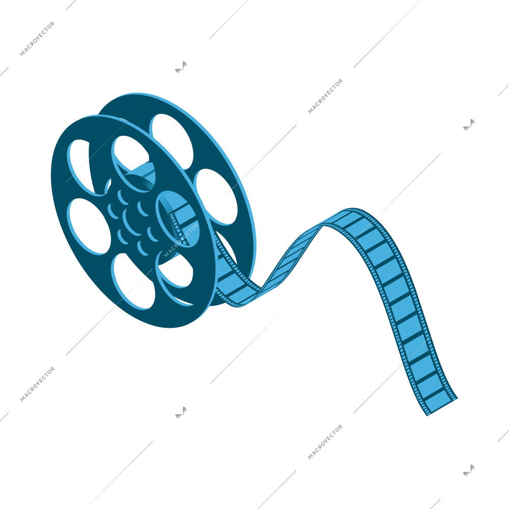 Isometric cinema movie composition with isolated image of bobbin with film reel vector illustration