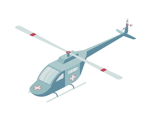 Ambulance isometric composition with isolated image of flying helicopter vector illustration