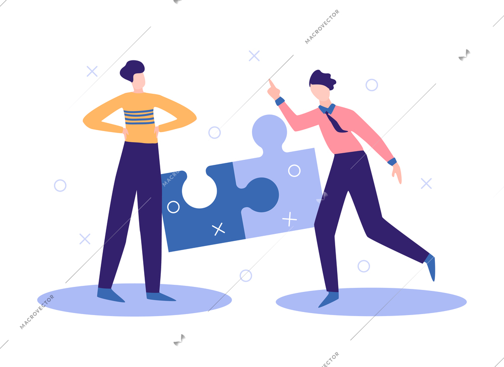 Business partners partnership composition with human characters of coworkers with puzzle pieces vector illustration