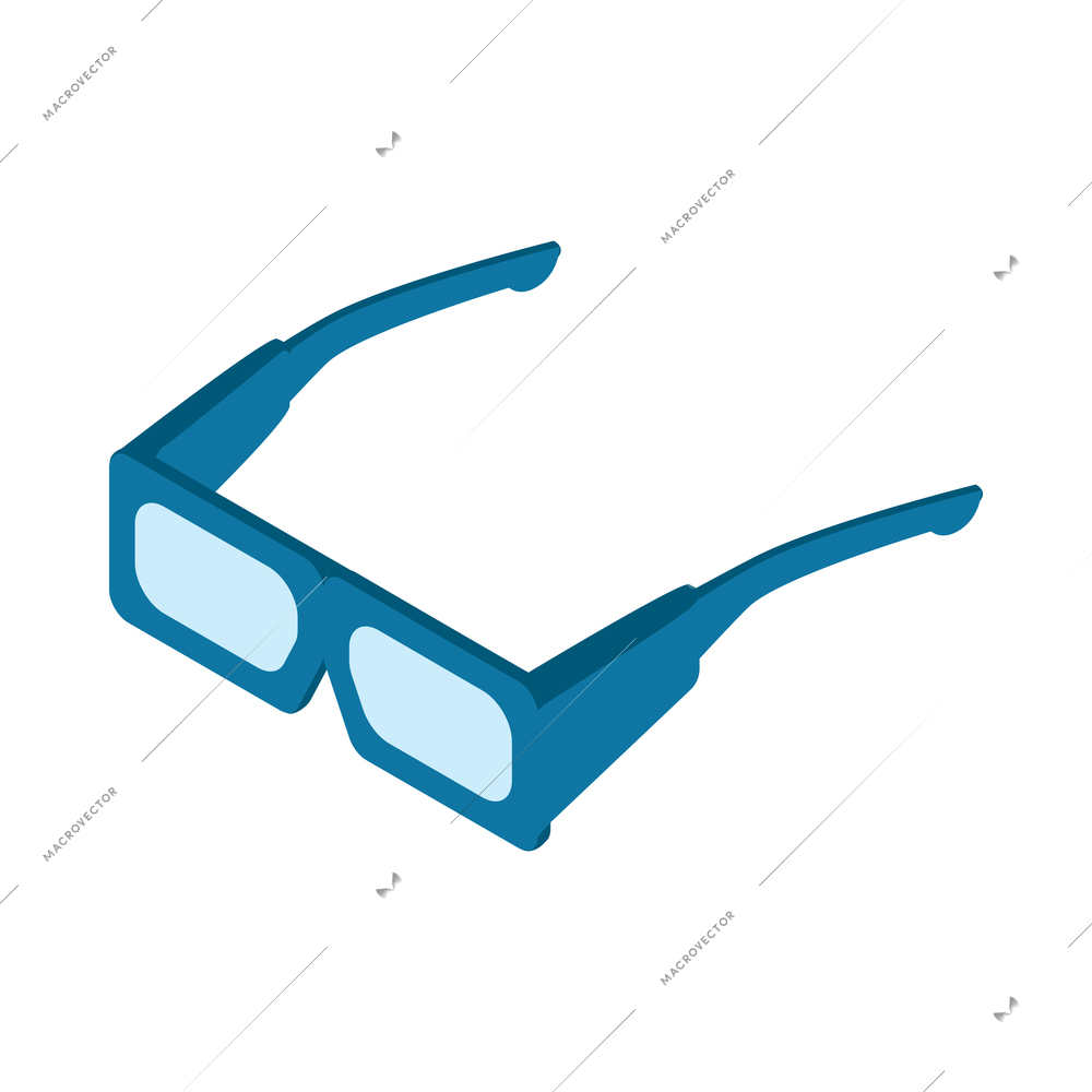 Isometric cinema movie composition with isolated image of glasses for watching 3d movies vector illustration