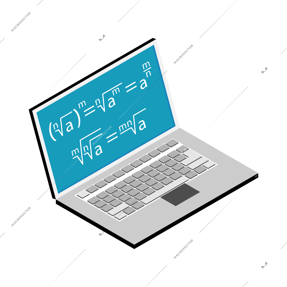 Isometric stem education composition with isolated image of laptop with mathematical formulas vector illustration