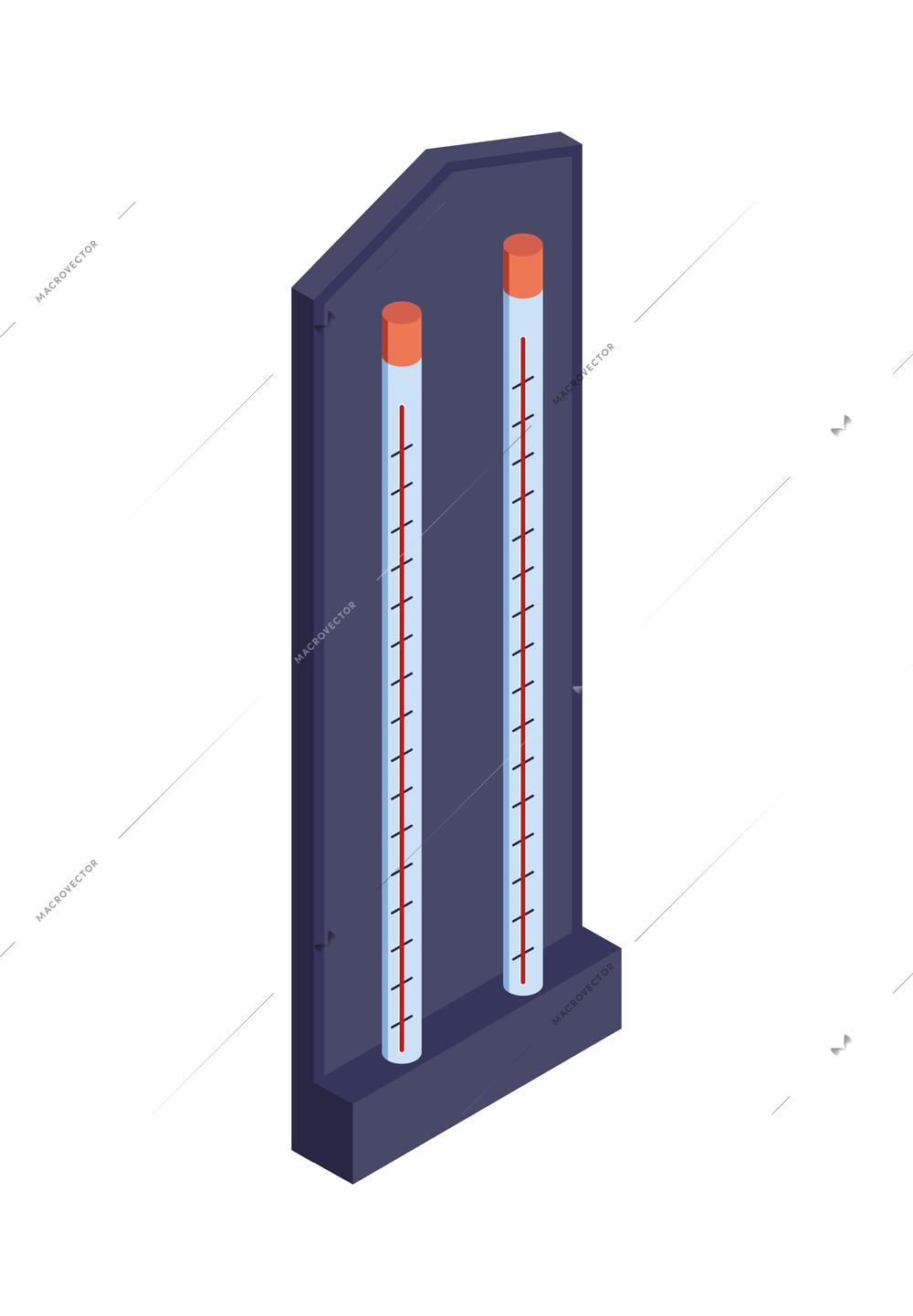 Isometric meteorological weather center forecasters composition with system of two thermometers vector illustration