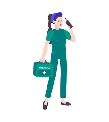 Marathon running sport composition with isolated character of female medical specialist with aid box vector illustration