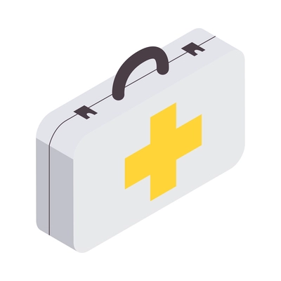 Pharmacy isometric icons composition with isolated image of first aid box with handle vector illustration