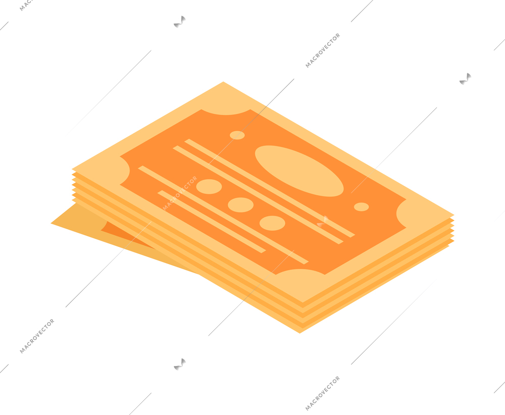 Isometric stock market exchange trading finance composition with isolated image of value documents stack vector illustration