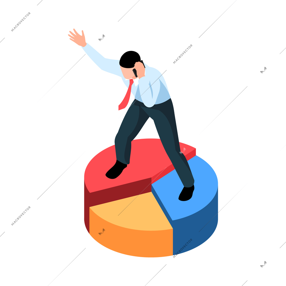 Isometric stock market exchange trading finance composition with character of trader hanging on phone vector illustration