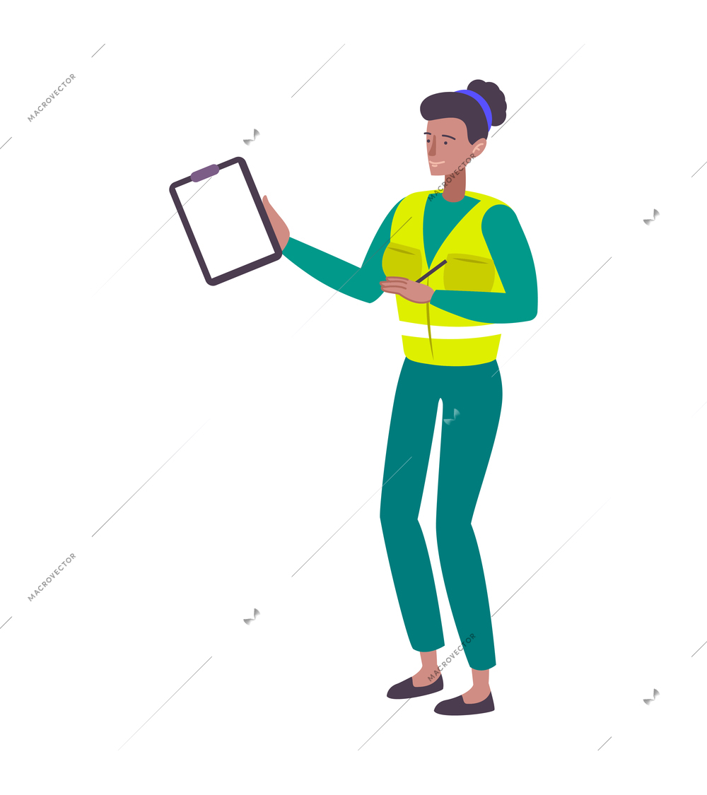 Marathon running sport composition with isolated female character of medical worker with checklist vector illustration