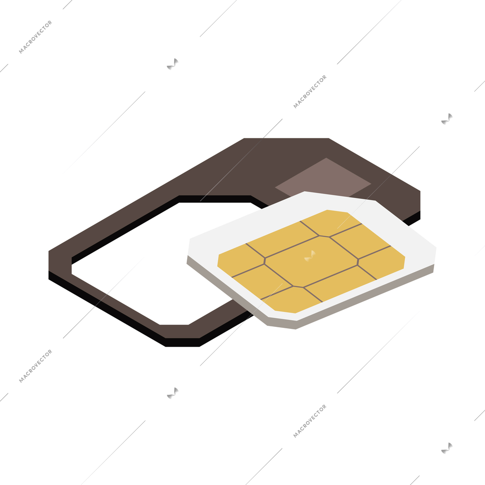 Modern internet 5g communication technology isometric composition with isolated image of sim card with tray vector illustration