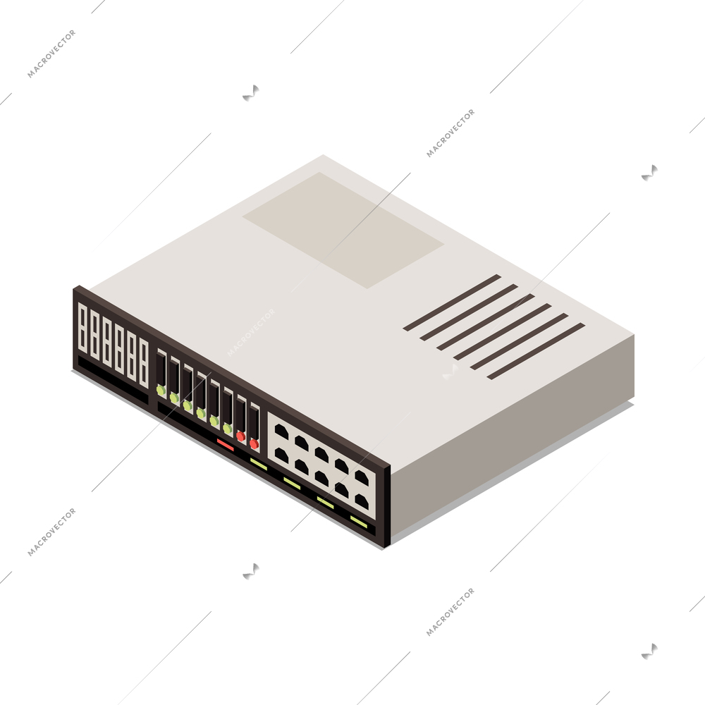 Modern internet 5g communication technology isometric composition with isolated image of switch unit vector illustration