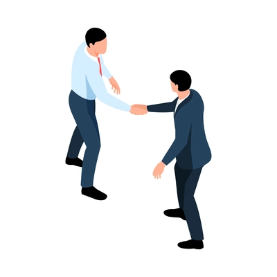 Isometric stock market exchange trading finance composition with characters of two men shaking hands vector illustration