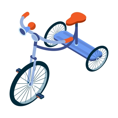 Isometric bicycle bike composition with isolated image of tricycle bike for children vector illustration