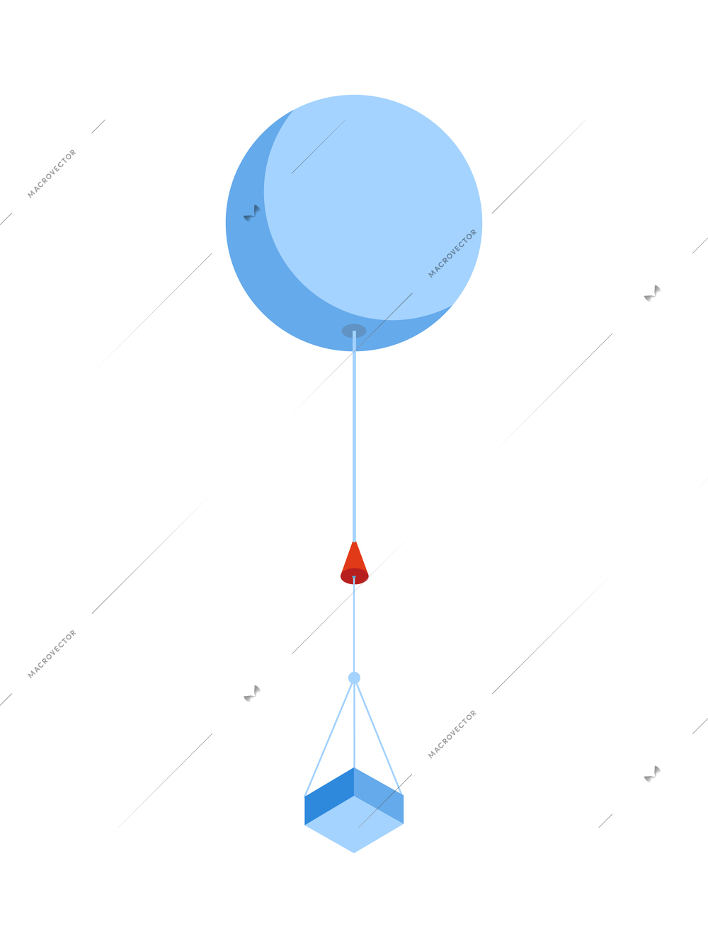 Isometric meteorological weather center forecasters composition with isolated image of air balloon vector illustration