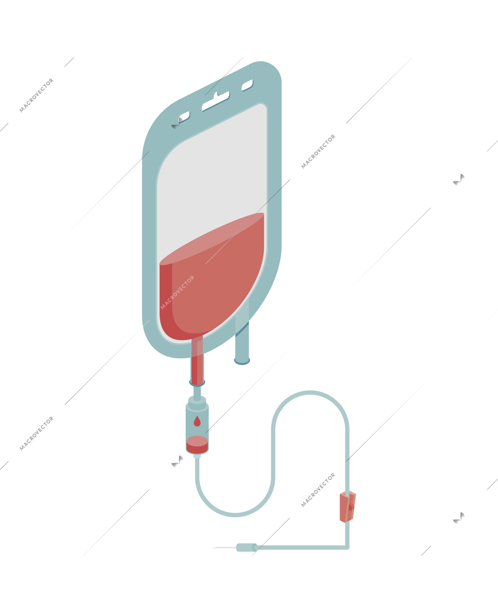 Ambulance isometric composition with isolated image of blood dripper vector illustration