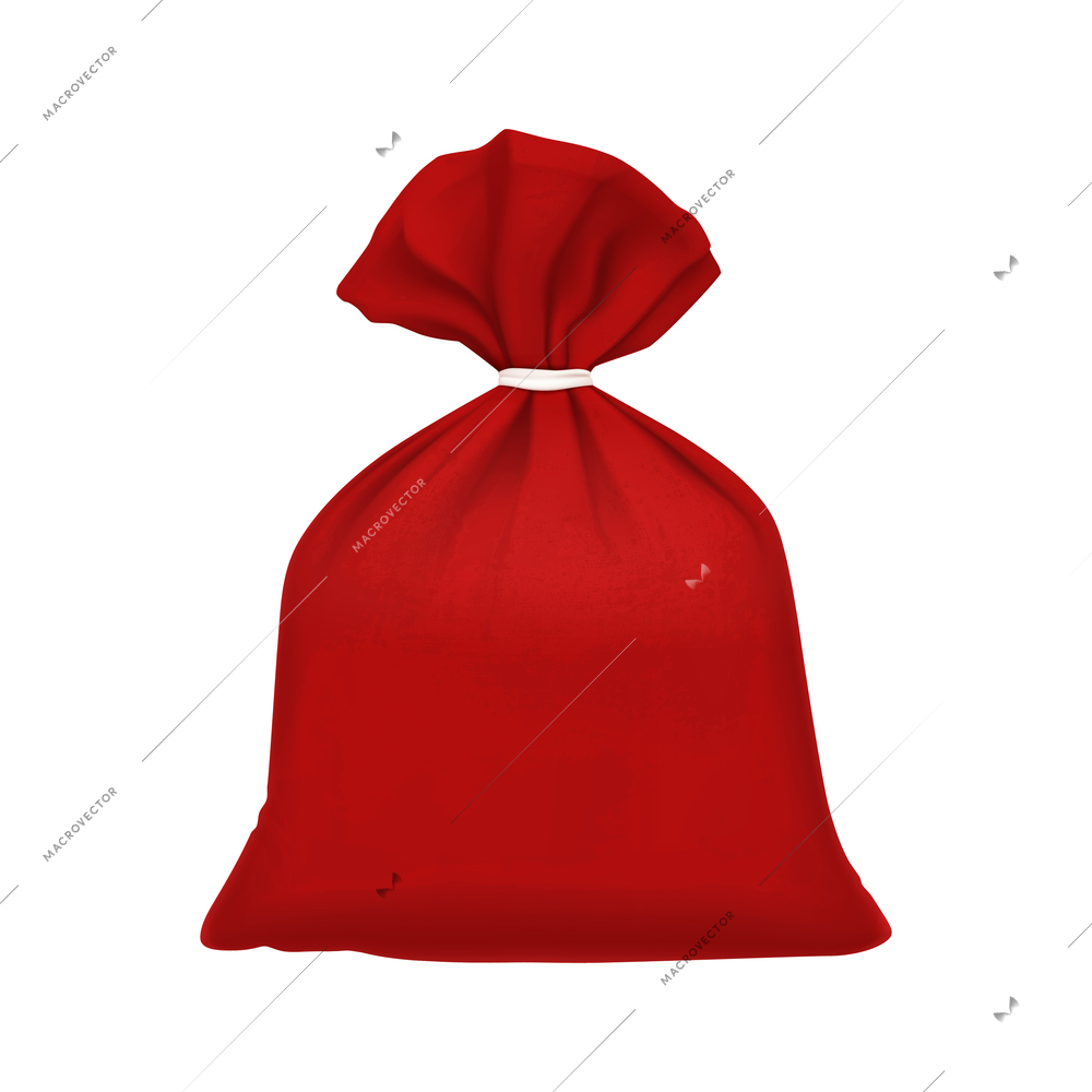 Red sack realistic composition with isolated image of fabric sack tied with ribbon on blank background vector illustration