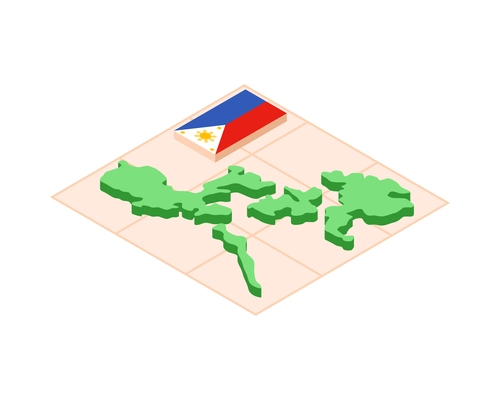 Isometric philippine travel composition with national flag and country borders vector illustration