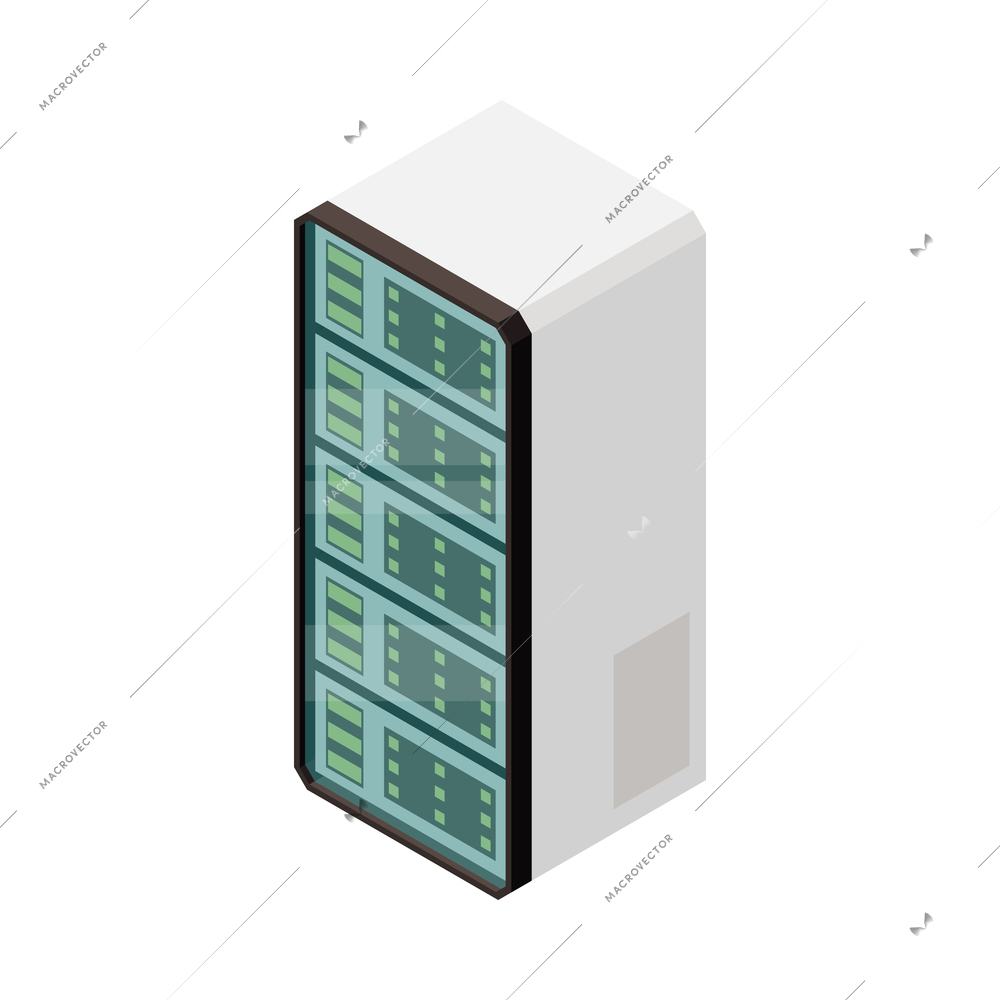 Modern internet 5g communication technology isometric composition with isolated image of server cabinet vector illustration