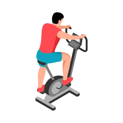 Isometric fitness sport composition with character of male athlete riding exercycle vector illustration