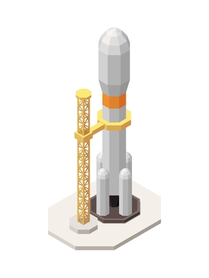Modern internet 5g communication technology isometric composition with isolated image of rocket on pad vector illustration