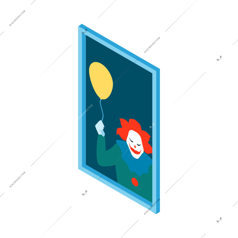 Isometric cinema movie composition with isolated image of vertical frame with joker artwork vector illustration