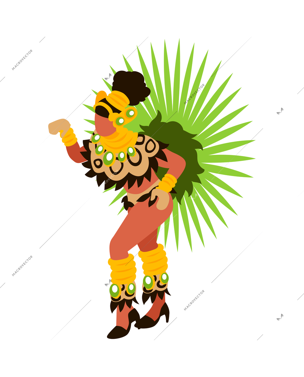 Isometric brazilian rio carnival festival composition with human character of woman in festive dress vector illustration