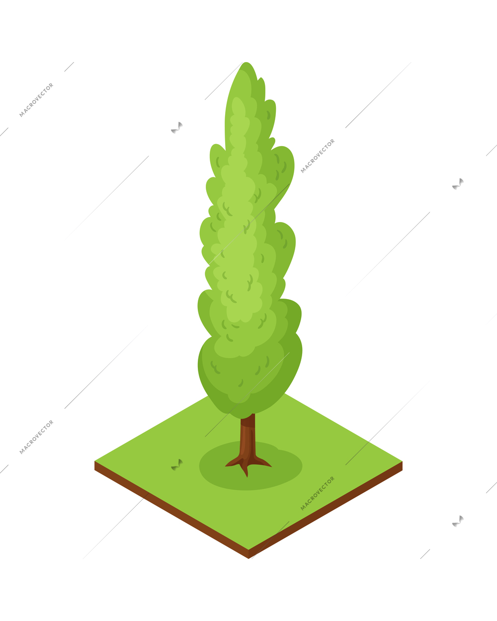 Isometric forest park nature element composition with rectangular platform and tree vector illustration