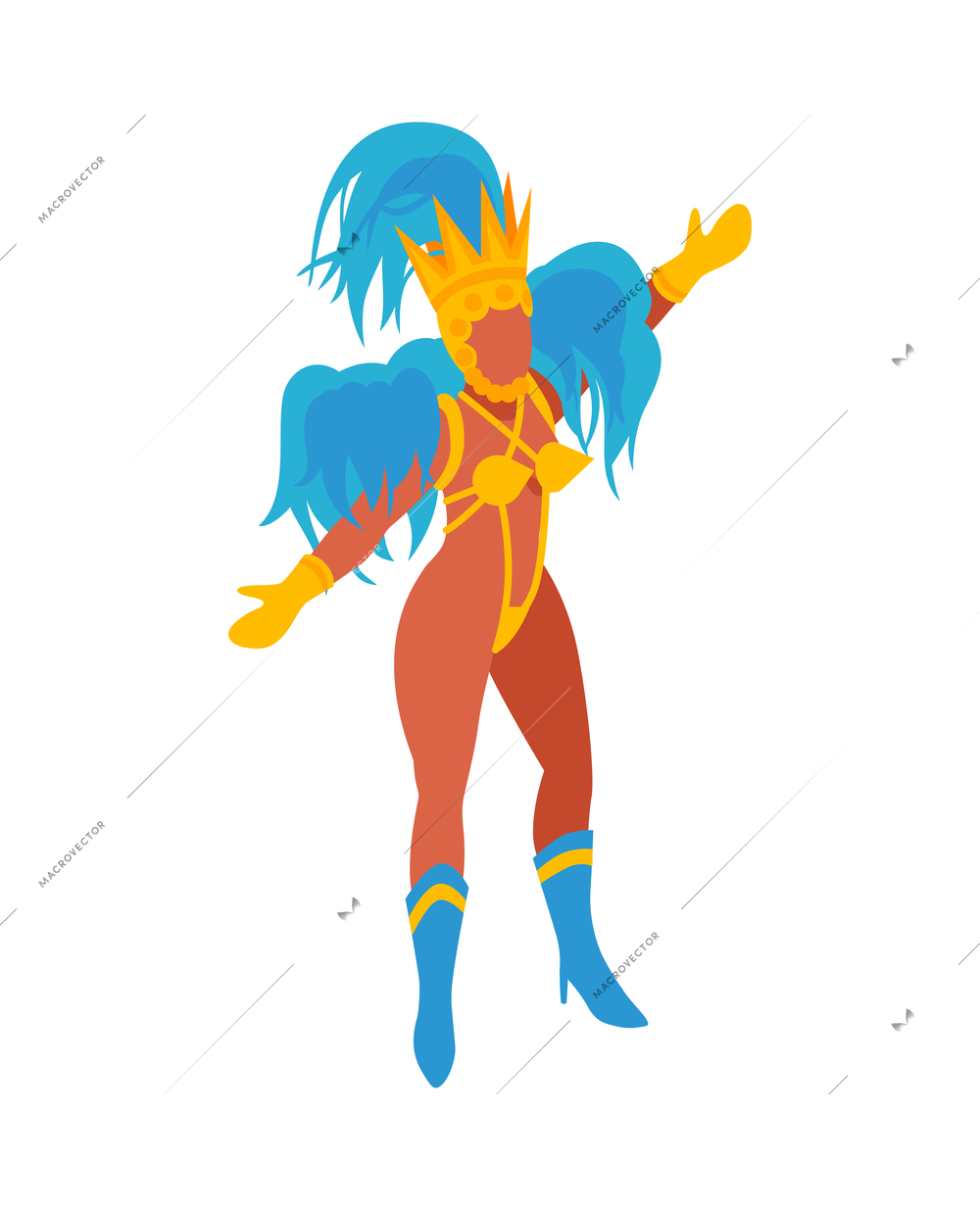 Isometric brazilian rio carnival festival composition with human character of woman in festive dress vector illustration