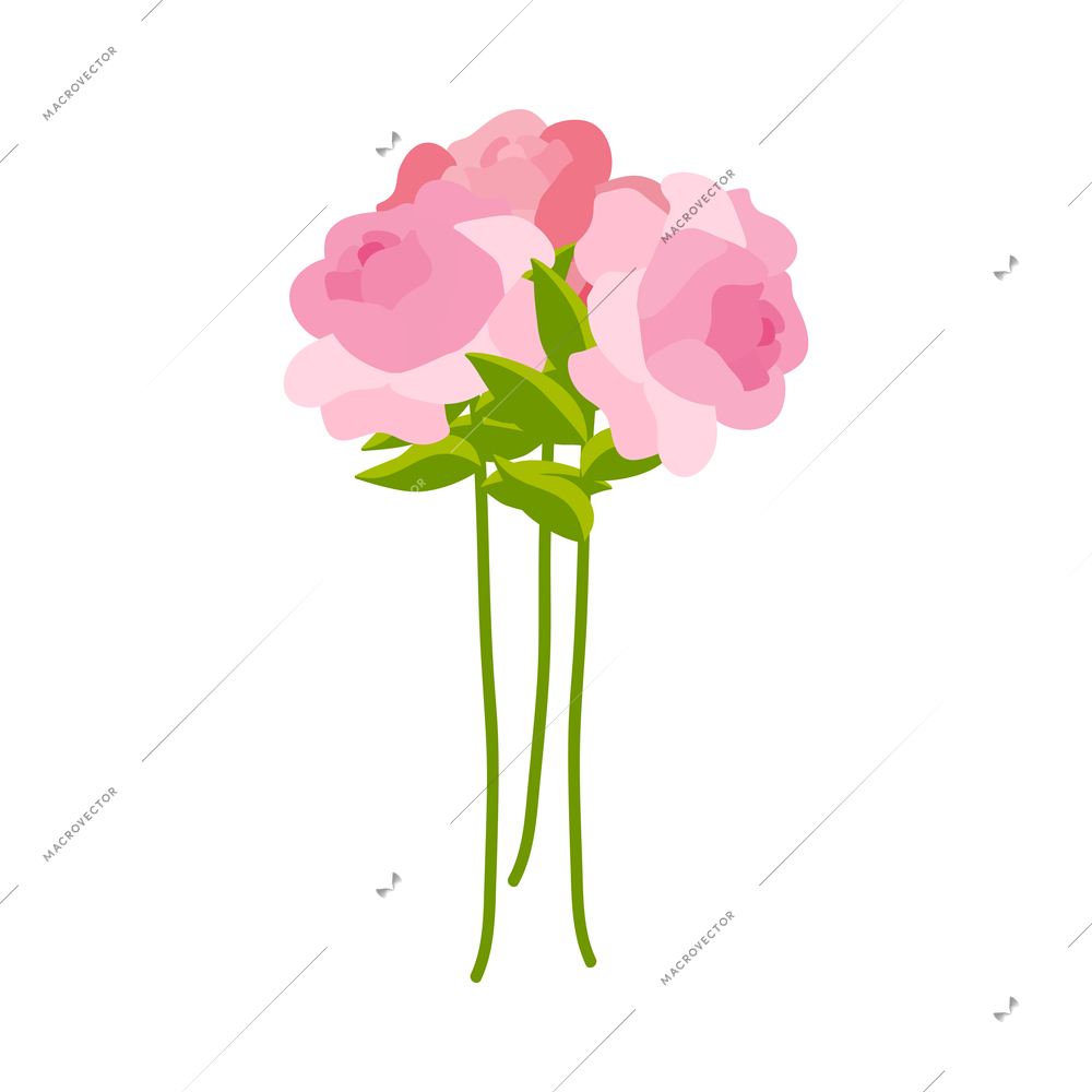 Flower shop florist icons isometric composition with isolated image of pink flowers bunch vector illustration