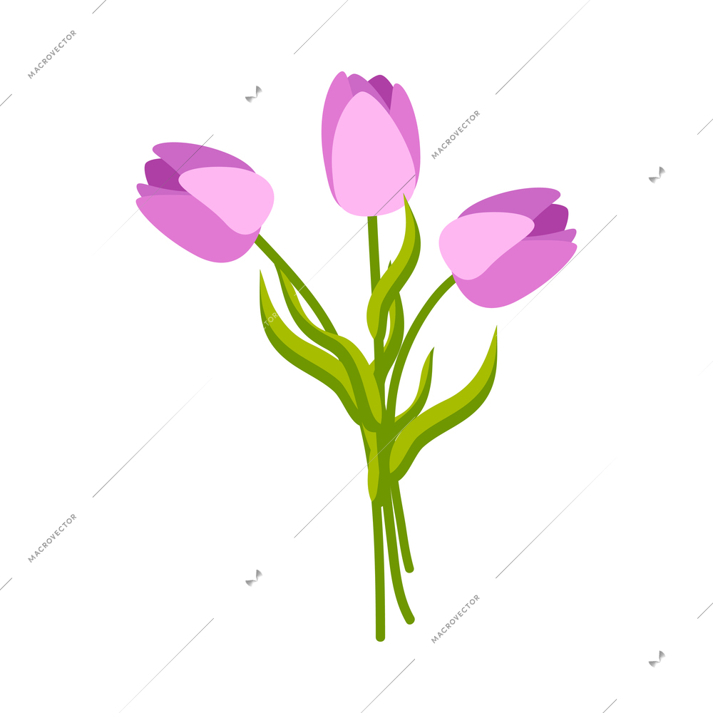 Flower shop florist icons isometric composition with isolated image of violet flowers bunch vector illustration