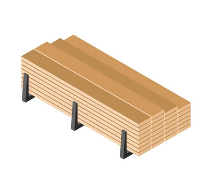 Isometric sawmill woodworking carpentry factory composition with stack of square logs vector illustration