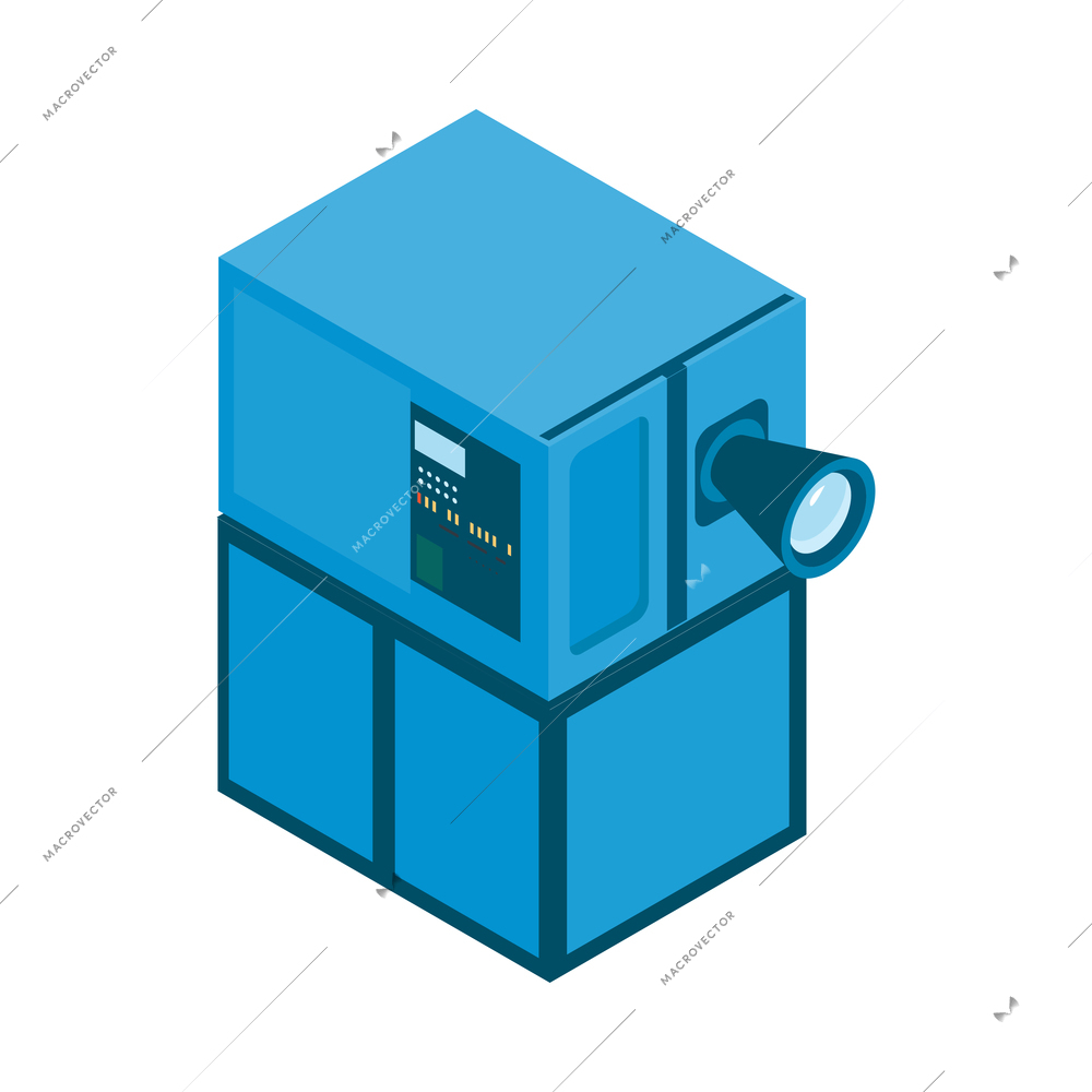 Isometric cinema movie composition with isolated image of projection booth vector illustration