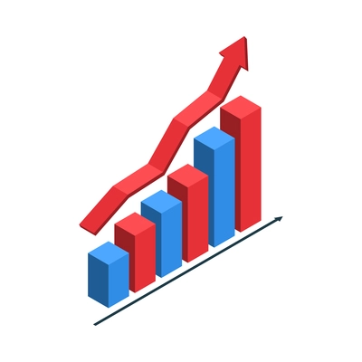 Isometric stock market exchange trading finance composition with isolated bar chart elements with arrow vector illustration