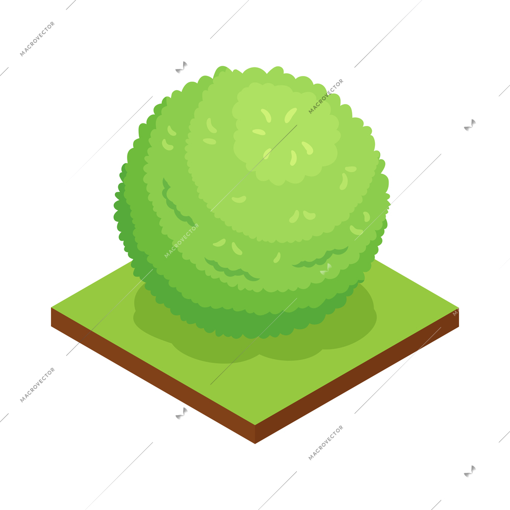 Isometric forest park nature element composition with rectangular platform and ball shaped bush vector illustration