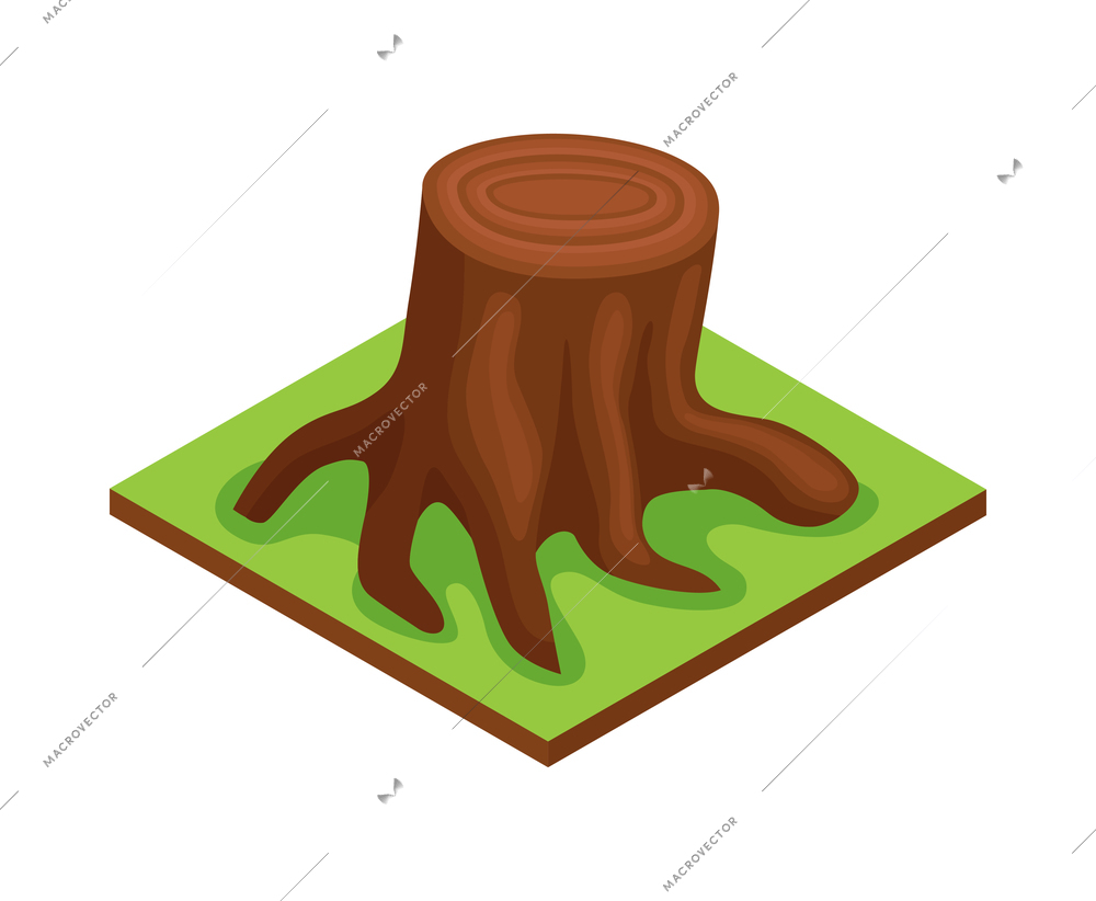 Isometric forest park nature element composition with rectangular platform and shrub vector illustration