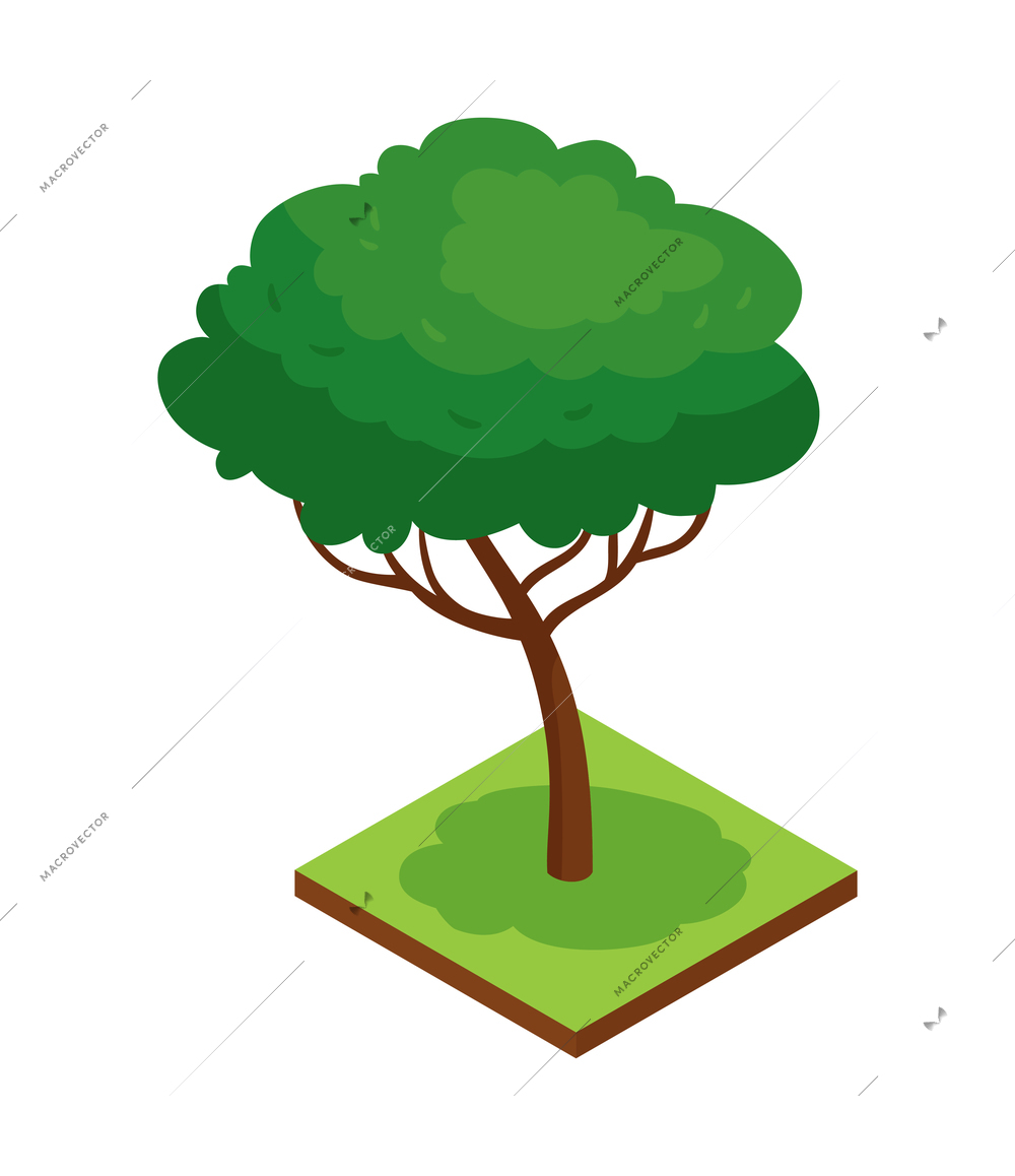 Isometric forest park nature element composition with rectangular platform and tree vector illustration