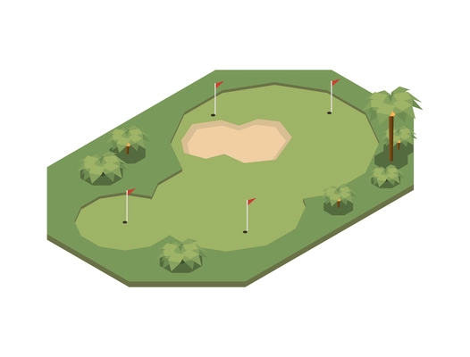 Sport fields isometric composition with isolated image of golf field on blank background vector illustration