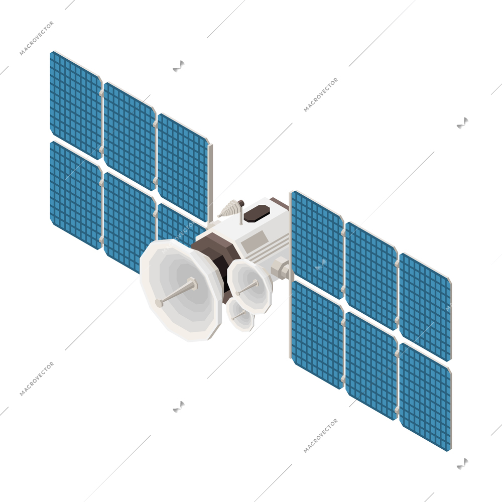 Modern internet 5g communication technology isometric composition with isolated image of satellite vector illustration