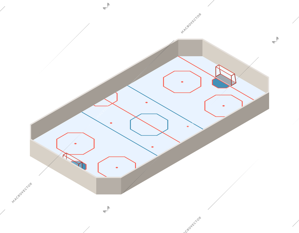 Sport fields isometric composition with isolated image of hockey field on blank background vector illustration