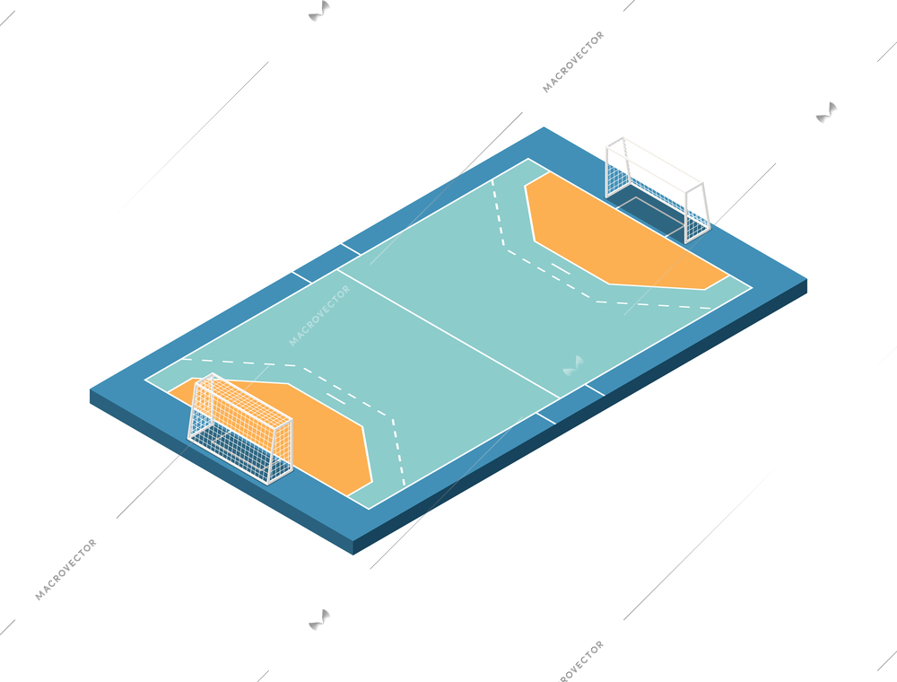 Sport fields isometric composition with isolated image of handball field on blank background vector illustration